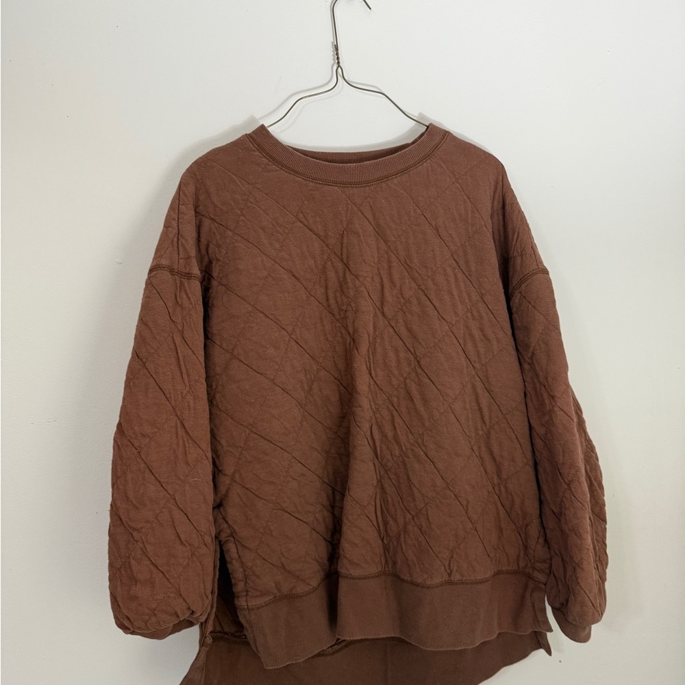 Old Navy Brown Quilted Crew Neck Sweater